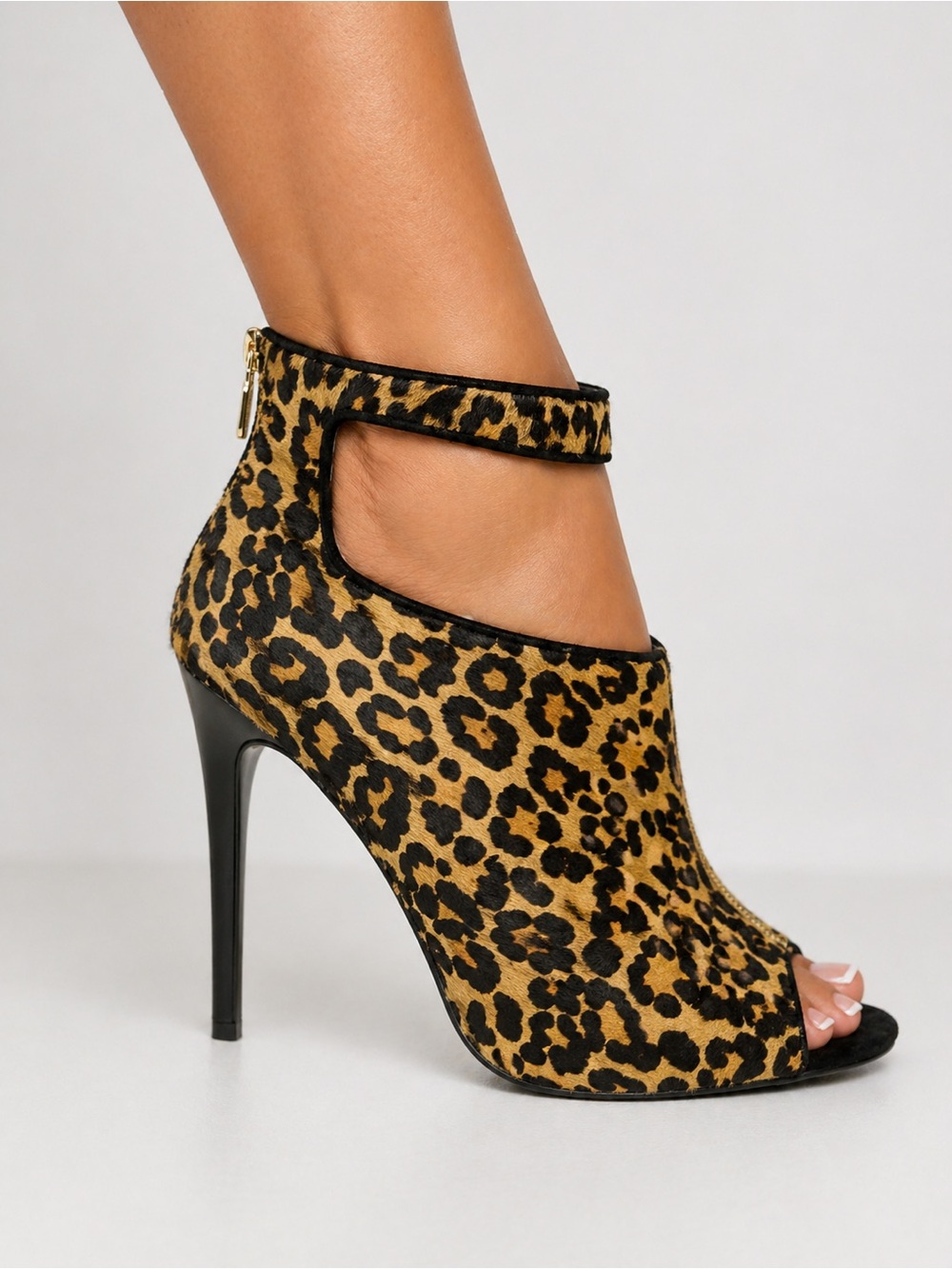Renvy/ Anthro Leopard Calf Hair Booties Stiletto Peep Toe Luxe Statement Sz 10